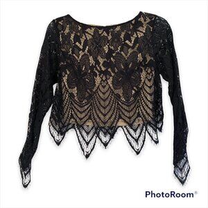 GUESS  Cropped Top with Black Lace and Nude Lining
